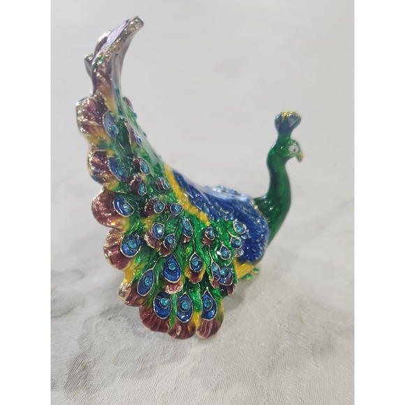 Peacock Trinket Box Green Blue, EUC - Picture 3 of 6